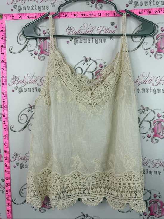 Tops - Tank top crochet boho Crochet-Trim Cream Camisole Tank Top -